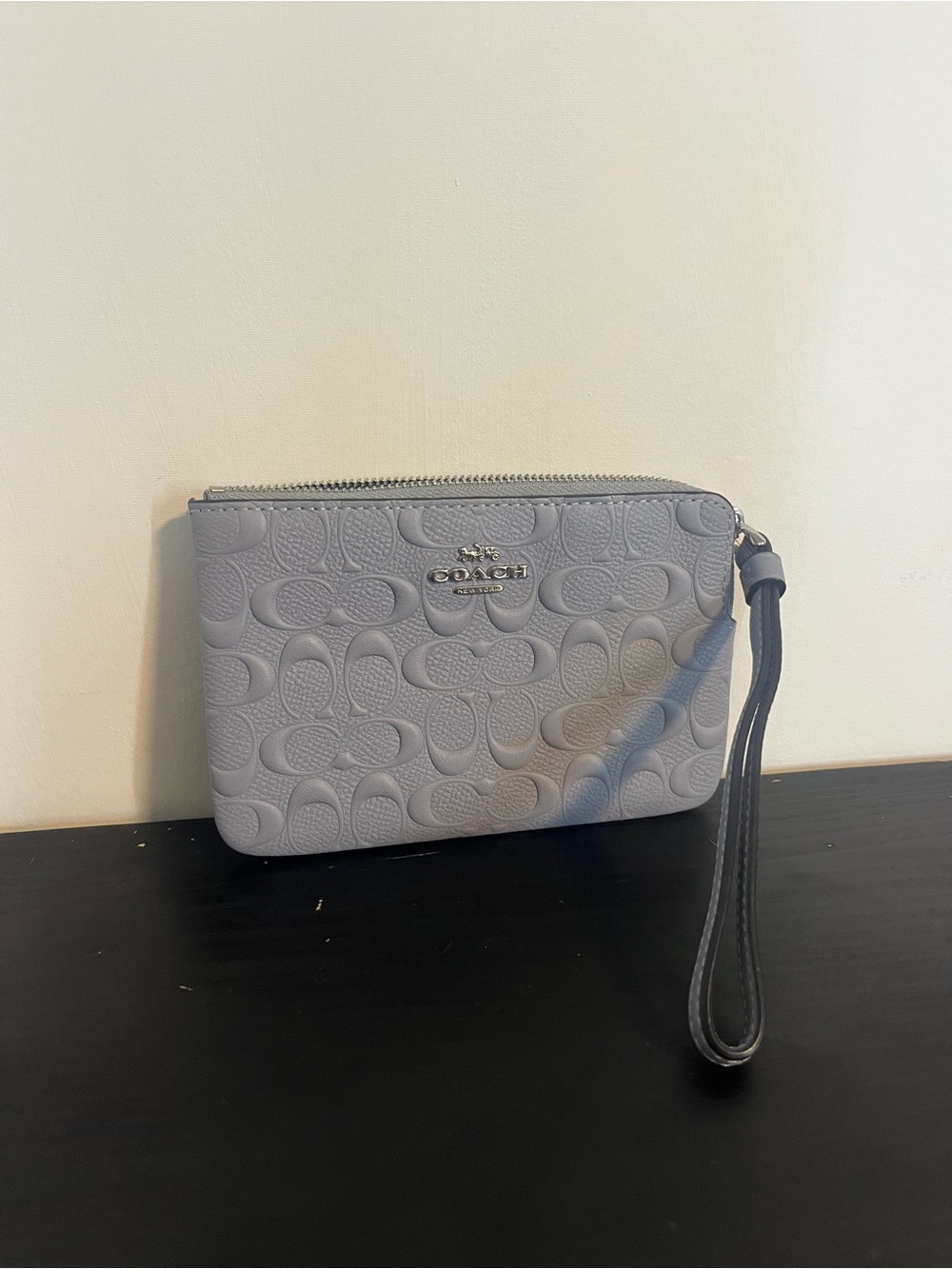 Coach Embossed Signature Wristlet in Light Gray